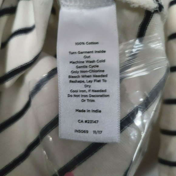 Talbots Stripe Be Mine Sequin Heart Tee 3/4 Sleeve Size XS Ivory Black Pink NWT - Picture 9 of 10